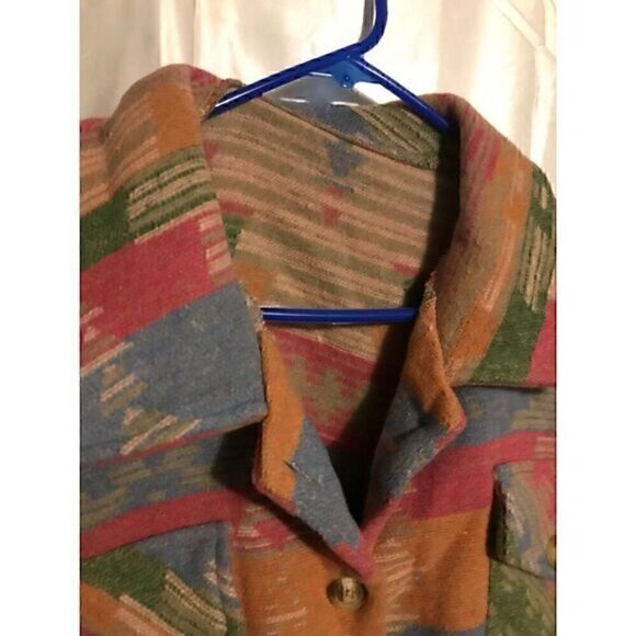 Aztec Western Colorblock Long Shacket Color Block Ethic Button Jacket M - Picture 5 of 7